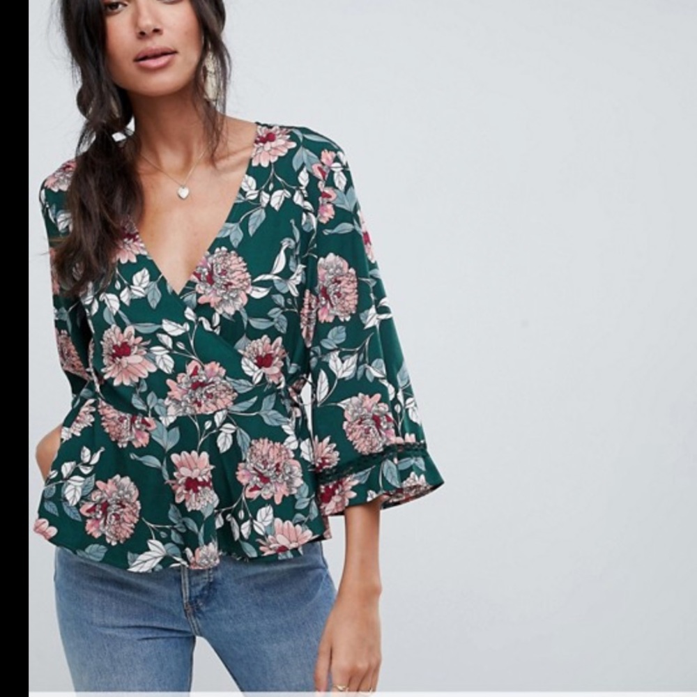 ASOS Green Kimono Wrap Blouse